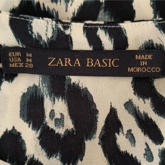 Zara Basic Leopard Print Top Women's Sz M Tan Black Layered Long Sleeve Pullover - Picture 2 of 16
